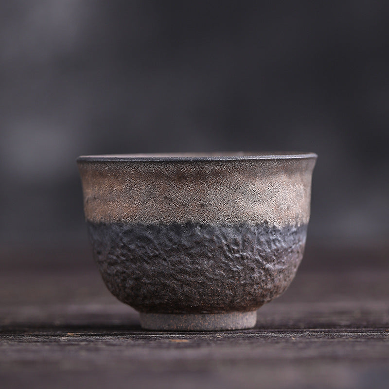 Buddha Stones Simple Brown Striped Texture Ceramic Teacup Kung Fu Tea Cup Bowl Cup BS Stone Pattern 5.9cm*4.2cm*60ml
