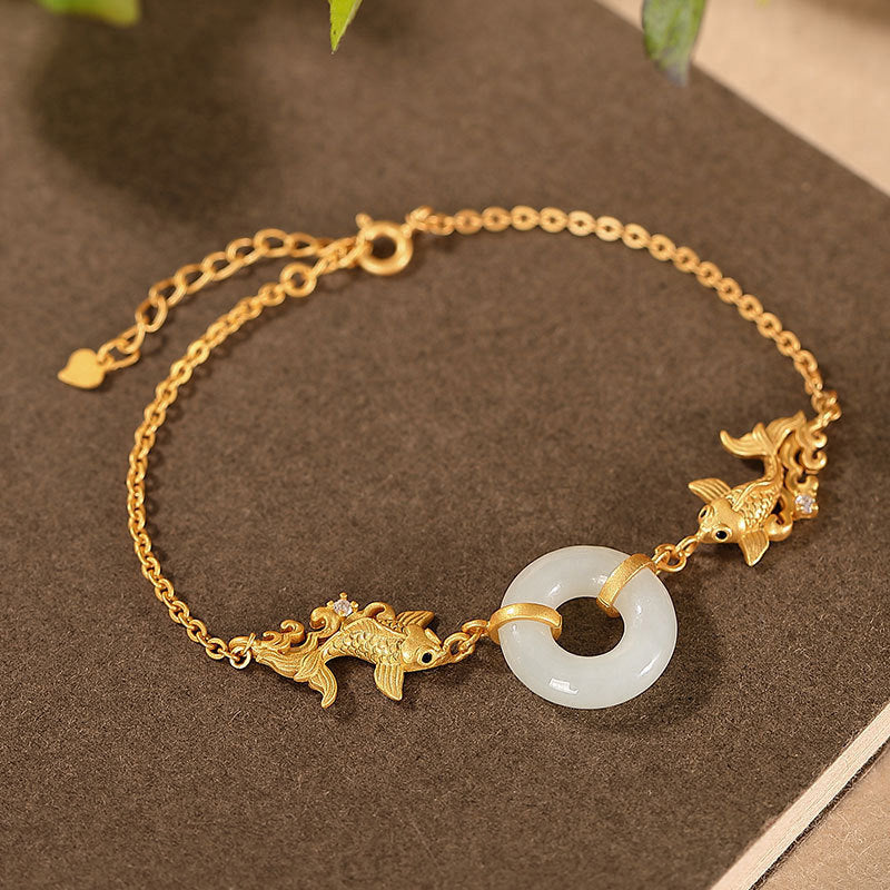 Buddha Stones White Jade Koi Fish Prosperity Bracelet Bracelet BS Koi Fish (Luck ♥ Prosperity)