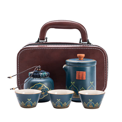 Buddha Stones Flower Chinese Gongfu Ceramic Teapot Portable Outdoor Travel Tea Set Bag Teapot BS 17