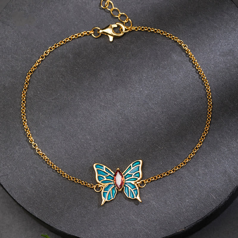 Buddha Stones 925 Sterling Silver Butterfly Zircon Love Chain Bracelet Bracelet BS 1