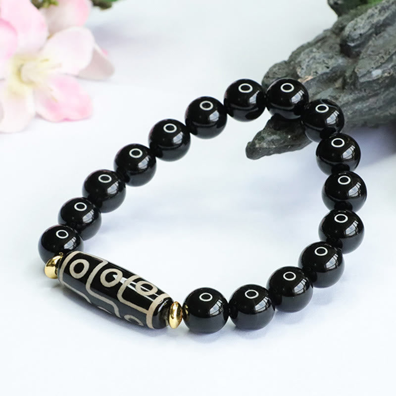 Buddha Stones Tibetan Nine-Eye Dzi Bead Black Onyx Power Bracelet Bracelet BS 3