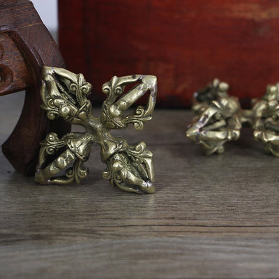 Buddha Stones Nepal Handmade 5 Prong Double Dorje Copper Strength Vajra Double Dorje BS 2