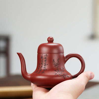 Buddha Stones Vintage Bamboo Peach Blossom Purple Clay Kung Fu Teapot Teapot BS 4