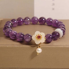 Buddha Stones Natural Amethyst White Agate Pearl Charm Balance Bracelet Bracelet BS main