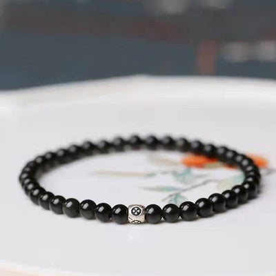 Buddha Stones Natural Black Obsidian Smoky Quartz Purification Strength Bracelet Bracelet BS 6mm Black Obsidian 17-19cm