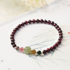 Buddha Stones Natural Garnet Hetian Jade Tourmaline Bead Passion Bracelet Bracelet BS Garnet(Wrist Circumference 14-16cm)