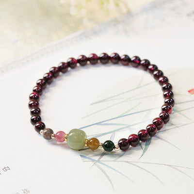 Buddha Stones Natural Garnet Hetian Jade Tourmaline Bead Passion Bracelet Bracelet BS Garnet(Wrist Circumference 14-16cm)