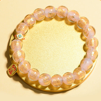 Buddha Stones Tibetan Incense Ash Liuli Glass Bead Lucky Fortune Fu Character Charm Bracelet Bracelet BS 3
