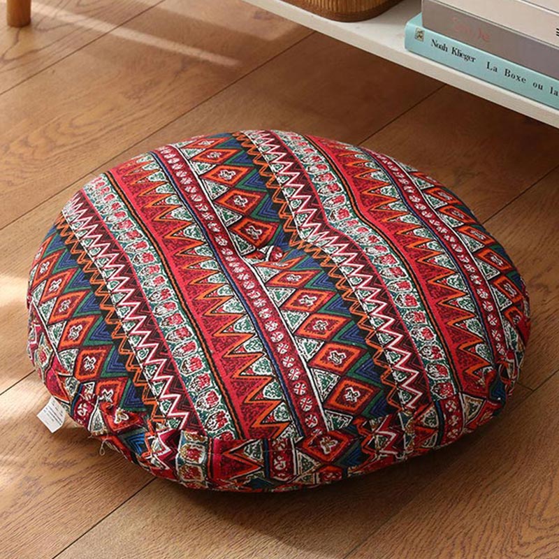Buddha Stones Lotus Simple Pattern Linen Meditation Seat Cushion Home Living Room Decoration Decorations buddhastoneshop Detachable 40cm*10cm IndianRed