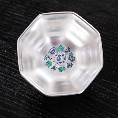 Buddha Stones 999 Sterling Silver Gilding Chrysanthemum Flowers Ceramic Teacup Kung Fu Tea Cup Cup BS 4