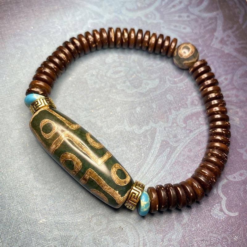 Buddha Stones Tibetan Nine-Eye Dzi Bead Wealth Bracelet Bracelet BS Green