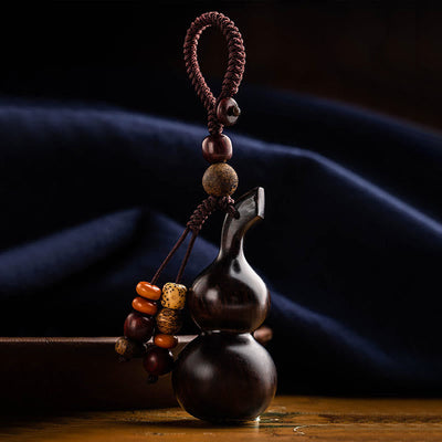 Porte-clés gourde en bois de santal rouge à petites feuilles et ébène du Tibet, protection et chance