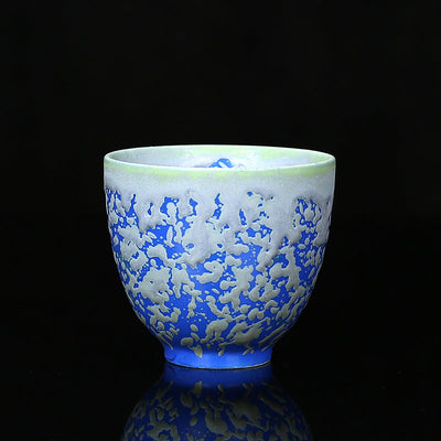 Buddha Stones Retro Blue Red Gradient Lotus Pattern Kiln Change Ceramic Teacup Kung Fu Tea Cup Bowl Cup BS Blue 6.5cm*5.8cm*100ml