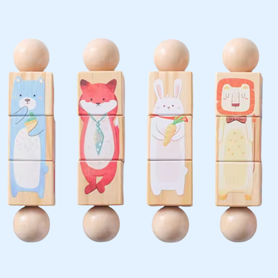 Jeu de Puzzle en Bois Fidtoy Spin & Match Animaux Amis pour Bébé, Apprentissage de la Motricité Fine