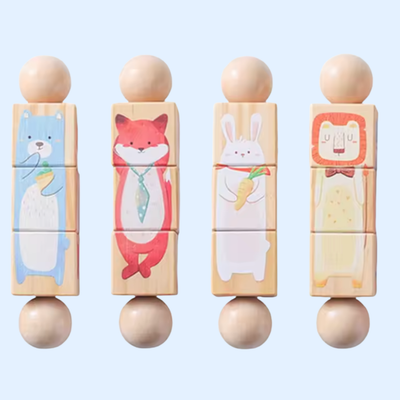 Jeu de Puzzle en Bois Fidtoy Spin & Match Animaux Amis pour Bébé, Apprentissage de la Motricité Fine
