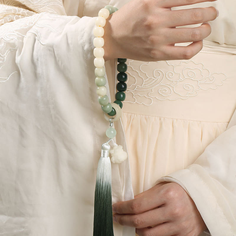 Buddha Stones Natural Gradient Bodhi Seed Fortune Money Bag Lotus Wisdom Tassel Wrist Mala Wrist Mala BS 2