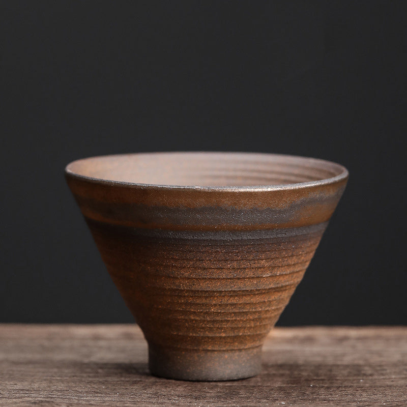 Buddha Stones Simple Brown Striped Texture Ceramic Teacup Kung Fu Tea Cup Bowl Cup BS Ancient Japanese Style 60ml