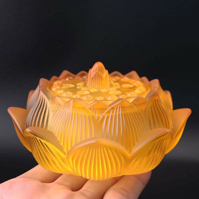 Buddha Stones Lotus Liuli Crystal Healing Meditation Incense Burner Incense Burner BS Yellow Lotus 11.5*6.7cm