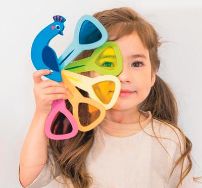 Wooden Peacock Primary Colours Mixing Lenses  Sensory Light Mixer Toy