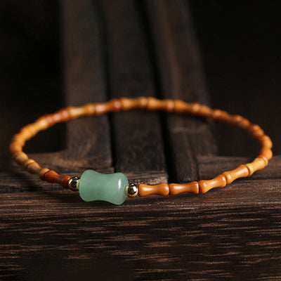 Buddha Stones Natural Olive Pit Green Aventurine Bamboo Pattern Luck Bracelet Bracelet BS 4