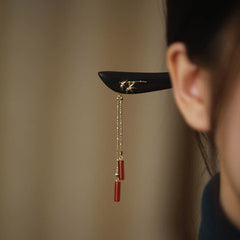 Buddha Stones Red Agate Ebony Wood Confidence Tassel Hairpin Hairpin BS Red Agate (Confidence ♥ Calm)