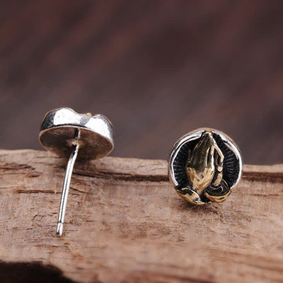 Buddha Stones 925 Sterling Silver Namaste Equality Stud Earrings Earrings BS 12