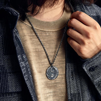 Buddha Stones 990 Sterling Silver Yin Yang Hammer Texture Harmony Necklace Pendant Necklaces & Pendants BS 8
