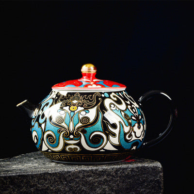 Buddha Stones Peking Opera Mask Pattern Ceramic Gaiwan Sancai Teacup Kung Fu Tea Cup And Saucer With Lid Teapot Cup BS Teapot 11.8cm*8cm*160ml