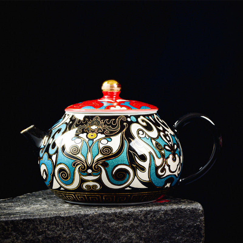 Buddha Stones Peking Opera Mask Pattern Ceramic Gaiwan Sancai Teacup Kung Fu Tea Cup And Saucer With Lid Teapot Cup BS Teapot 11.8cm*8cm*160ml
