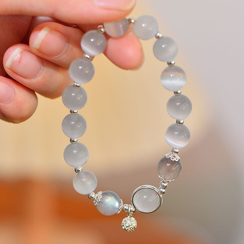 Buddha Stones 925 Sterling Silver Cat Eye Moonstone Love Support Bracelet Bracelet BS 1
