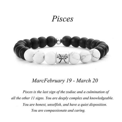 Buddha Stones 12 Constellations of the Zodiac Natural Frosted Stone White Turquoise Bead Fortune Bracelet Bracelet BS Pisces