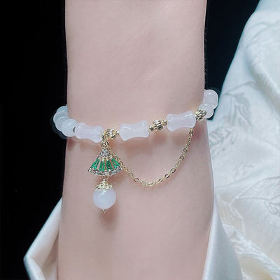 Buddha Stones Tianshan White Jade Bamboo Pattern Luck Blessing Bracelet 6