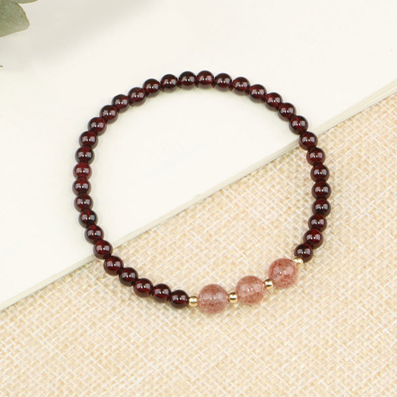 Buddha Stones Natural Garnet Strawberry Quartz Calm Bracelet Bracelet BS Three Strawberry Quartz&Garnet 18cm
