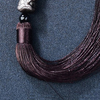 Buddha Stones Natural Silver Sheen Obsidian Lion Wrist Mala Protection Tassels Pocket Mala Car Decoration Wrist Mala&Decorations BS 4
