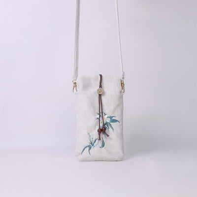 Buddha Stones Small Embroidered Flowers Crossbody Bag Shoulder Bag Cellphone Bag 11*20cm Crossbody Bag BS 17