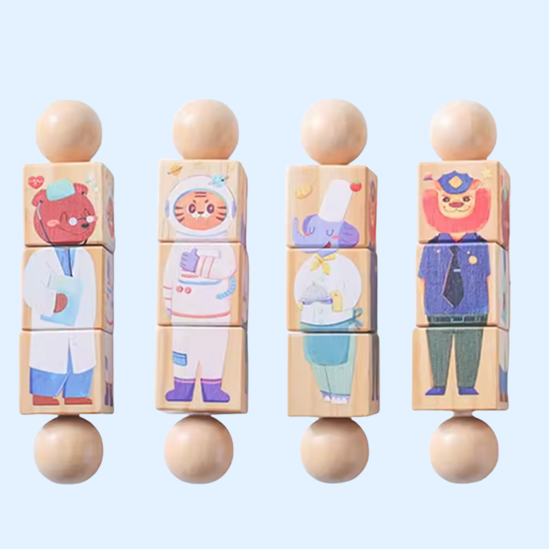 Jeu de Puzzle en Bois Fidtoy Spin & Match Animaux Amis pour Bébé, Apprentissage de la Motricité Fine