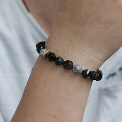 Buddha Stones Black Obsidian Black Glitter Stone Purification Bracelet Bracelet BS 4