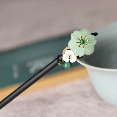 Buddha Stones Green Aventurine Flower Agate Positivity Hairpin Decoration Hairpin BS 1