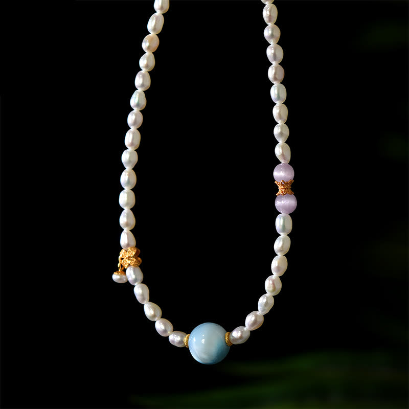 Buddha Stones 925 Sterling Silver Natural Pearl Larimar Sincerity Necklace Pendant Necklaces & Pendants BS 3
