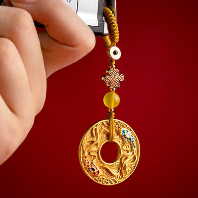 Buddha Stones Double Koi Fish Peace Buckle Wealth Luck Key Chain Key Chain BS 10