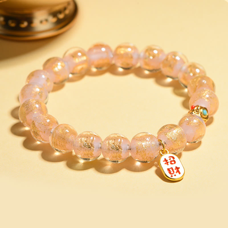 Buddha Stones Tibetan Incense Ash Liuli Glass Bead Lucky Fortune Fu Character Charm Bracelet Bracelet BS 2