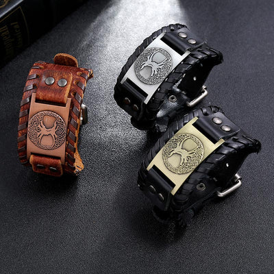 Buddha Stones Lucky Tree Of Life Balance Leather Bracelet Bracelet BS 7