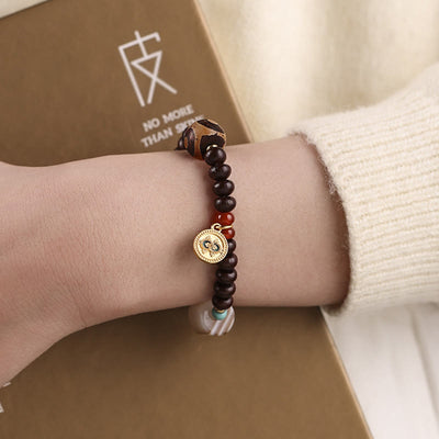 Buddha Stones Natural Tibet Purple Bodhi Seed Dzi Bead God of Wealth Wisdom Bracelet Bracelet BS 11