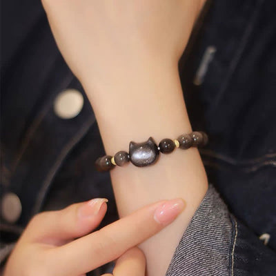Foviel Gold Sheen Obsidian Silber Sheen Obsidian Schöne Paw Glück Katzenschutz Armband