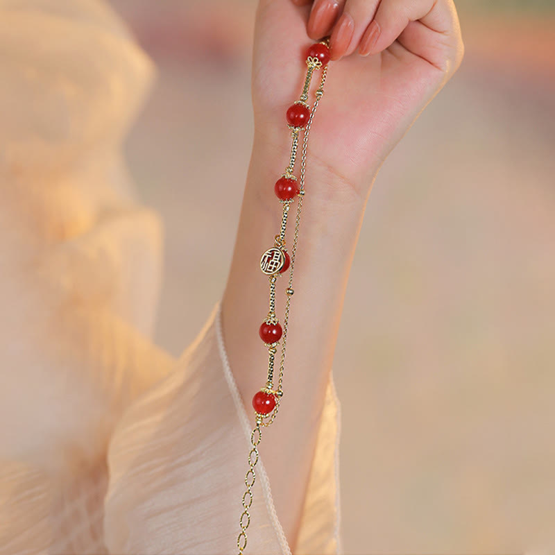 Buddha Stones Red Agate Fu Character Charm Self-acceptance Bracelet Bracelet BS 8