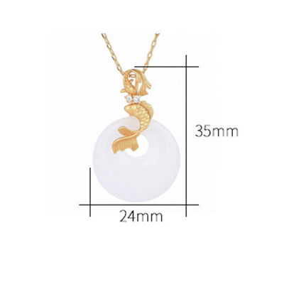 Buddha Stones White Jade Koi Fish Wealth Prosperity Necklace Pendant Necklaces & Pendants BS 4