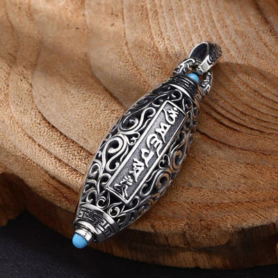 Buddha Stones Tibetan Om Mani Padme Hum Nine-Eye Dzi Bead Pattern Peace Purity Rotatable Necklace Pendant Necklaces & Pendants BS 4