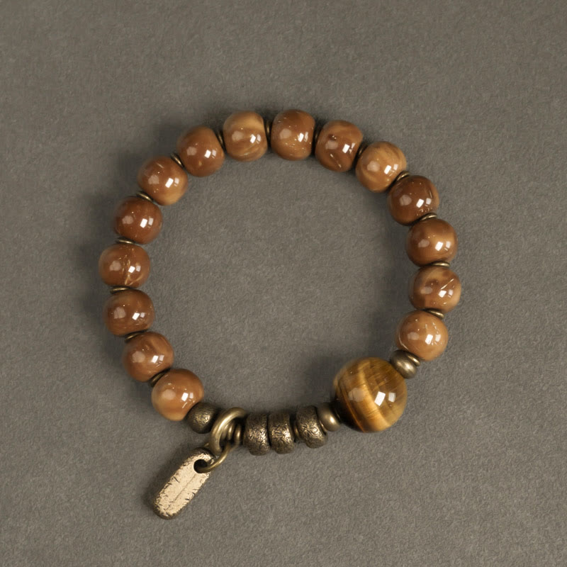 Buddha Stones Kuka Seed Tiger Eye Gold Sheen Obsidian Copper Wealth Luck Bracelet Bracelet BS 1
