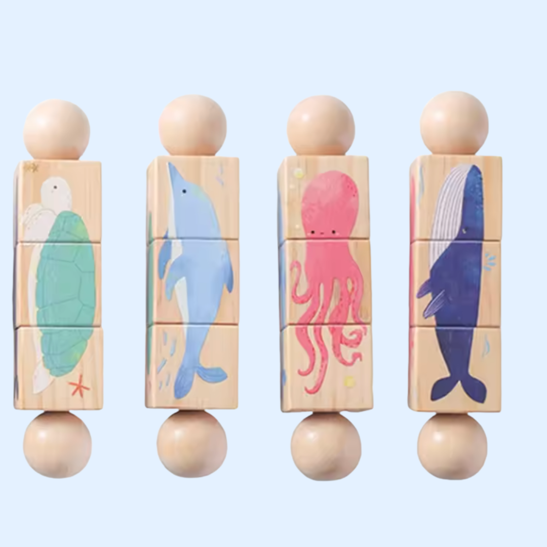 Jeu de Puzzle en Bois Fidtoy Spin & Match Animaux Amis pour Bébé, Apprentissage de la Motricité Fine