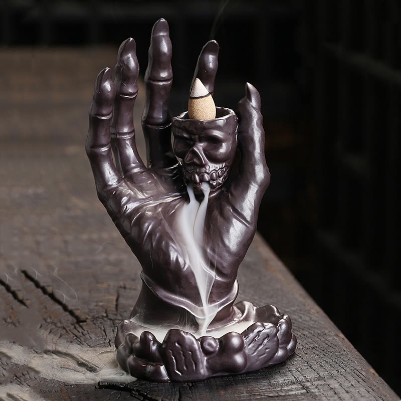 Buddha Stones Halloween Ghost Hand Skull Head Ceramic Peace Healing Incense Burner Decoration Incense Burner BS 1
